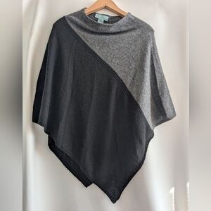 Celeste Wool Cashmere Black & Grey Colorblock Knit Shawl Poncho